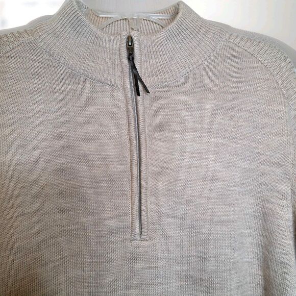 King Ranch Mens Large Beige Cardigan Sweater Merino Wool Blend Knit Quarter Zip - Picture 3 of 13